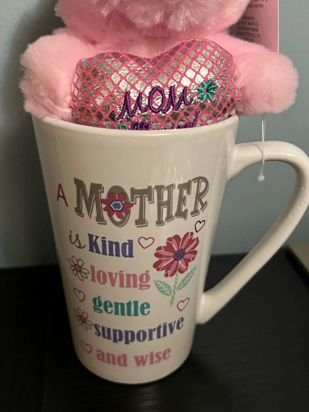 Pink Plush Unicorn in Sentimental Mom 14 oz Mug NWT